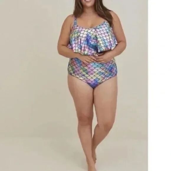 Torrid High Waist Mermaid Bikini - Iridescent Rainbow Swim Suit 3X - Picture 7 of 9